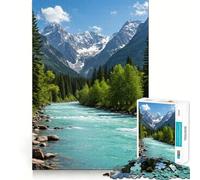 Puzzle da 1000 pezzi con fiume turchese che scorre attraverso un paesaggio montano, incastro perfetto, sfida artistica e mentale, gioco divertente per il tempo libero, regalo di compleanno (38x52cm)
