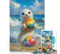 Puzzle da 1000 pezzi con foca che gioca con palloni da spiaggia, ideale per adolescenti Gioco di logica e abilità, rilassante e stimolante per la mente Taglio preciso Regalo di Natale (50x75cm)