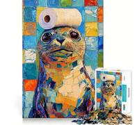 Puzzle da 1000 pezzi con foca e cappello di carta igienica per adolescenti, ideale per migliorare la memoria, rilassarsi e completare i puzzle con bordi precisi (50x75cm) Regalo creativo