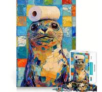Puzzle da 1000 pezzi con foca e cappello di carta igienica per adolescenti, migliora la memoria, rilassa la mente, ha bordi netti, è un regalo creativo (38x52cm)