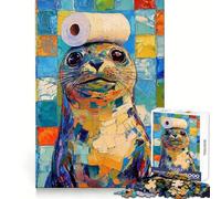 Puzzle da 1000 pezzi con foca e cappello di carta igienica per adolescenti, migliora la memoria, rilassa la mente, ha bordi netti, è un regalo creativo (38x52cm)