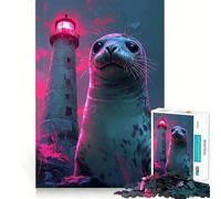 Puzzle da 1000 pezzi con foca e faro al neon, ideale per ragazzi, gioco di intelletto, attività per tutta la famiglia, taglio di qualità, (50x75cm)