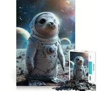 Puzzle da 1000 pezzi con foca in tuta spaziale sul pianeta degli adolescenti, gioco di logica stimolante, divertimento per il tempo libero, oggetto da collezione con bordi trasparenti 38x52cm
