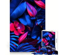 Puzzle da 1000 pezzi con foglie e fiori tropicali in blu e rosa per adulti e ragazzi, ideale per allenare la mente, creare un'atmosfera rilassante, tagliato al laser e perfetto come regalo (38x26cm)