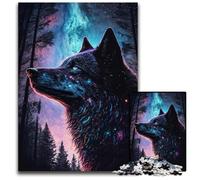 Puzzle da 1000 pezzi con foresta, cielo notturno e lupo, puzzle impegnativi, gioco di sfida per adolescenti e interazione familiare, 50x75CM/19,68x29,52 pollici