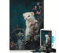 Puzzle da 1000 pezzi con furetto bianco tra le foglie,ideale per adulti Gioco di logica e divertimento mentale Tecnologia di taglio laser avanzata Sfida divertente per ingannare il tempo (38x52cm)