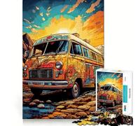 Puzzle da 1000 pezzi con furgone psichedelico al tramonto, ideale per adulti, un gioco stimolante per la mente, perfetto per giocare in casa Opera d'arte di pregio (50x75cm)