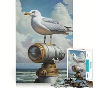 Puzzle da 1000 pezzi con gabbiano appollaiato su riflettore nautico, per adulti, gioco intelligente, passatempo domestico, bordi lisci, oggetto da collezione (38x52cm)