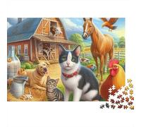 Puzzle da 1000 pezzi con gallo, animali da fattoria e gallina nel cortile, gioco educativo per adulti, bellissima decorazione, sfida di alta difficoltà, regalo di compleanno, 38x26 cm/1000 pezzi