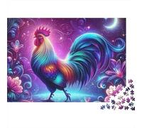 Puzzle da 1000 pezzi con gallo luminoso nella notte cosmica, gioco educativo per adulti, bellissima decorazione, difficile e stimolante, ideale per compleanni, 70x50 cm