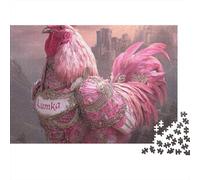 Puzzle da 1000 pezzi con gallo rosa e sfondo cittadino. Per adulti dai 12 anni in su. Gioco educativo, bella decorazione, difficile e stimolante, ideale come Dimensioni: 70x50 cm.