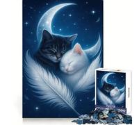 Puzzle da 1000 pezzi con gatti che dormono sulla luna con una piuma,ideale per adulti,un esercizio mentale,una fuga rilassante,un gioco di Natale a sorpresa (50x75cm)