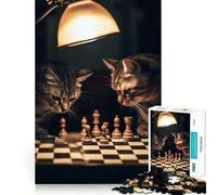 Puzzle da 1000 pezzi con gatti che giocano a scacchiPerfetto gioco di squadra,attività per la mente,divertente e rilassante,ideale come regalo di Natale (38x26cm)