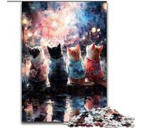 Puzzle da 1000 pezzi con gatti che guardano i fuochi d'artificio per adulti e adolescenti, per ammazzare il tempo in casa e rafforzare l'amore tra coppie (50x75cm)