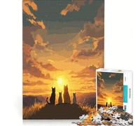 Puzzle da 1000 pezzi con gatti che guardano il tramonto, paesaggio dipinto, giocattolo educativo, stimolante da completare, compleanno e Natale 38x52cm