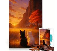 Puzzle da 1000 pezzi con gatti che guardano il tramonto,paesaggio,taglio premium,gioco creativo per la mente,pace,divertimento,decorazione natalizia da parete (38x52cm)