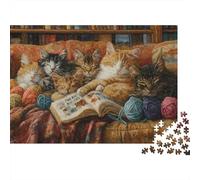 Puzzle da 1000 pezzi con gatti che leggono un libro. Gatti che leggono un libro sul divano per adulti. Gioco educativo. Bellissima decorazione. Difficile e stimolante. Compleanno. 38x26 cm.