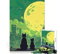 Puzzle da 1000 pezzi con gatti che osservano la luna su uno scenario urbano,ideale per adulti Attività rilassante e stimolante per la mente Chiusura di sicurezza Regalo perfetto (38x52cm)