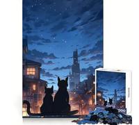 Puzzle da 1000 pezzi con gatti che osservano un paesaggio notturno cittadino,ideale per adulti,per allenare la memoria e rilassarsi,con taglio perfetto e a sorpresa per Natale (50x75cm)