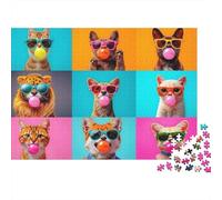 Puzzle da 1000 pezzi con gatti divertenti che indossano occhiali da sole, collage di volpi in stile pop art per adulti, gioco educativo, decorazione per la casa,stimolante, per compleanni, 38x26 cm