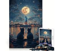 Puzzle da 1000 pezzi con gatti e Statua della Libertà per adulti e ragazzi,ideale per il benessere mentale,il relax e la concentrazione,perfetto per un regalo speciale (38x26cm)