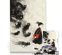 Puzzle da 1000 pezzi con gatti neri, fantasmi e yokai per adolescenti Migliora la memoria, divertimento rilassante, taglio laser, regalo affettuoso (38x26cm)