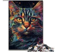 Puzzle da 1000 pezzi con gatti spaziali colorati, in legno, attività per rafforzare i legami familiari, regalo per la casa, gioco per famiglie, 1000 pezzi(50x75cm)