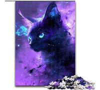 Puzzle da 1000 pezzi con gatti spaziali colorati in legno, idea regalo per le feste, opera d'arte umoristica, opera d'arte dettagliata 50x75cm per compleanno, festa, Natale, Halloween
