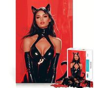 Puzzle da 1000 pezzi con gattina in lattice sexy per adolescenti, ideale per il recupero della memoria, il relax e il divertimento, con dettagli nitidi, perfetto come regalo stagionale 38x26cm