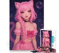 Puzzle da 1000 pezzi con gattina rosa per adolescenti, puro gioco di logica, tranquillo, pulito, decorazione da parete 38x26cm