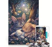 Puzzle da 1000 pezzi con gattini e coniglietti addormentati gioco per tutta la famiglia assemblaggio di motivi con pezzi di forma casuale completamente ad incastro 38x52cm