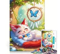 Puzzle da 1000 pezzi con gattino addormentato e acchiappasogni per ragazzi, gioco di logica e svago, bordi sottili, regalo speciale 50x75cm
