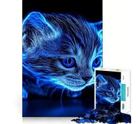 Puzzle da 1000 pezzi con gattino al neon dagli occhi azzurri, ideale per adolescenti, stimola la memoria, riduce lo stress e crea un'atmosfera unica Decorazione murale con bordi precisi (38x52cm)