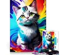 Puzzle da 1000 pezzi con gattino bianco e schizzi di vernice,divertente gioco di squadra,tecnologia di taglio laser avanzata,giocattolo per interni per le vacanze (38x52cm)