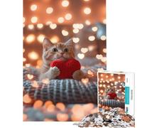 Puzzle da 1000 pezzi con gattino e cuore sfida per l'intelligenza giocattolo avvincente giochi rilassanti decorazione perfetta regalo di Babbo Natale segreto (dimensioni 38x26cm)