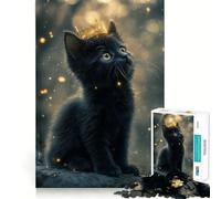 Puzzle da 1000 pezzi con gattino nero e corona dorata,giunture precise,gioco di costruzione che favorisce la concentrazione,gioco tranquillo,divertimento assicurato per il compleanno 38x26cm