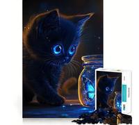 Puzzle da 1000 pezzi con gattino nero e farfalla luminosa,gioco di precisione con giunture,gioco di costruzione che favorisce la concentrazione,gioco tranquillo,divertimento assicurato