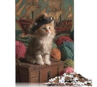Puzzle da 1000 pezzi con gattino pirata su forziere del tesoro per adulti, regalo di Halloween, puzzle di carta per adulti, per divertimento in famiglia e serata di giochi (75x50 cm)