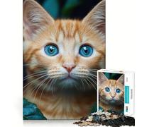 Puzzle da 1000 pezzi con gattino soriano arancione e occhi azzurri per adulti, gioco stimolante per la mente, per il tempo libero, con dettagli nitidi, (50x75cm)