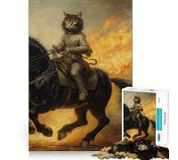 Puzzle da 1000 pezzi con gatto a cavallo di un cavallo da guerra,perfetto per l'allenamento mentale,divertente,per il relax,ideale come regalo di Natale (50x75cm)
