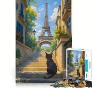 Puzzle da 1000 pezzi con gatto a Parigi e Torre Eiffel,decorazione con bordi precisi,gioco cognitivo,divertente e facile da usare,regalo di Natale (50x75cm)