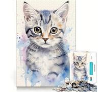 Puzzle da 1000 pezzi con gatto a pelo corto ad acquerello,ideale per ragazzi,stimolante per la mente,con incastri precisi e senza spazi vuoti,perfetto per attività di gruppo al chiuso (38x52cm)