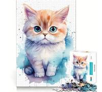 Puzzle da 1000 pezzi con gatto ad acquerello,bordo perfetto,gioco cognitivo divertente,gioco lento,divertente,decorazione artistica natalizia (38x26cm)