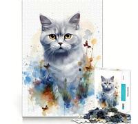 Puzzle da 1000 pezzi con gatto ad acquerello per ragazzi,divertente da giocare,con incastri precisi e senza spazi vuoti,ideale per una serata in famiglia (38x26cm)