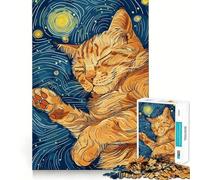 Puzzle da 1000 pezzi con gatto addormentato e cielo stellato, ideale per ragazzi Gioco di logica semplice e rilassante, con taglio perfetto, perfetto come regalo di compleanno 50x75cm