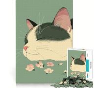 Puzzle da 1000 pezzi con gatto addormentato e fiori per ragazzi, gioco intelligente per il tempo libero, taglio preciso, regalo stagionale 38x26cm