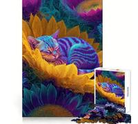 Puzzle da 1000 pezzi con gatto addormentato in un campo di girasoli, ideale per adolescenti, stimola la riflessione, crea un'atmosfera rilassante e divertente, perfetto come regalo di Natale 38x26cm