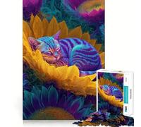 Puzzle da 1000 pezzi con gatto addormentato in un campo di girasoli, ideale per adolescenti, stimola la riflessione, crea un'atmosfera rilassante e divertente, perfetto come regalo di Natale 38x26cm