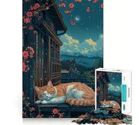 Puzzle da 1000 pezzi con gatto addormentato in un giardino giapponese, ideale per adolescenti Un'esperienza rilassante e stimolante per la memoria Opera d'arte nitida e di alta qualità 50x75cm
