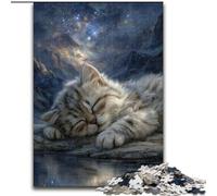 Puzzle da 1000 pezzi con gatto addormentato nel cielo notturno, in cartone, perfetto per decorare casa e ufficio, feste, compleanni e regali di Natale, dimensioni 38x26CM